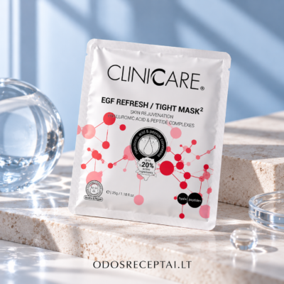 Clinicare EGF REFRESH, Priešraukšlinio bei odą atjauninančio poveikio kaukė su hialurono rūgštimi, 35ml.