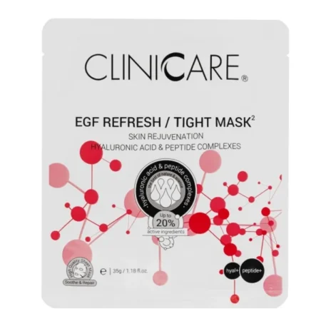 Clinicare EGF REFRESH, Priešraukšlinio bei odą atjauninančio poveikio kaukė su hialurono rūgštimi, 35ml.