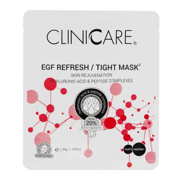 Clinicare EGF REFRESH, Priešraukšlinio bei odą atjauninančio poveikio kaukė su hialurono rūgštimi, 35ml.
