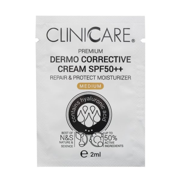 Cliniccare PREMIUM Dermo Corrective Cream SPF50 (MEDIUM)/ Koreguojamasis kremas SPF50++, 2 ml.