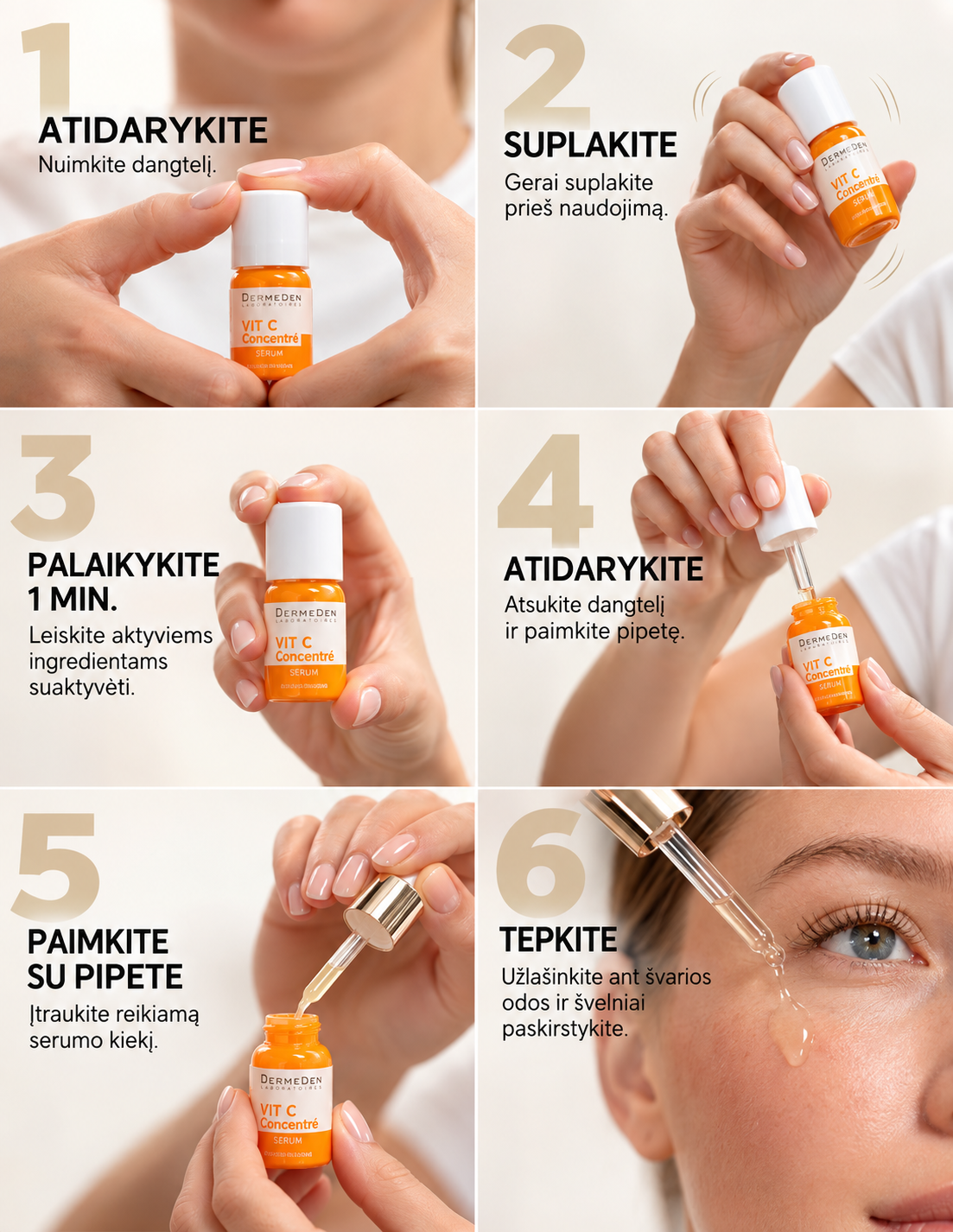 DERMEDEN C-POWDER FLASH – intensyvus serumas su 20 % gryno vitamino C, 2×2,3 ml