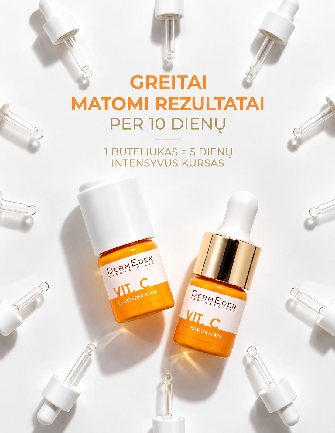 DERMEDEN C-POWDER FLASH – intensyvus serumas su 20 % gryno vitamino C, 2×2,3 ml